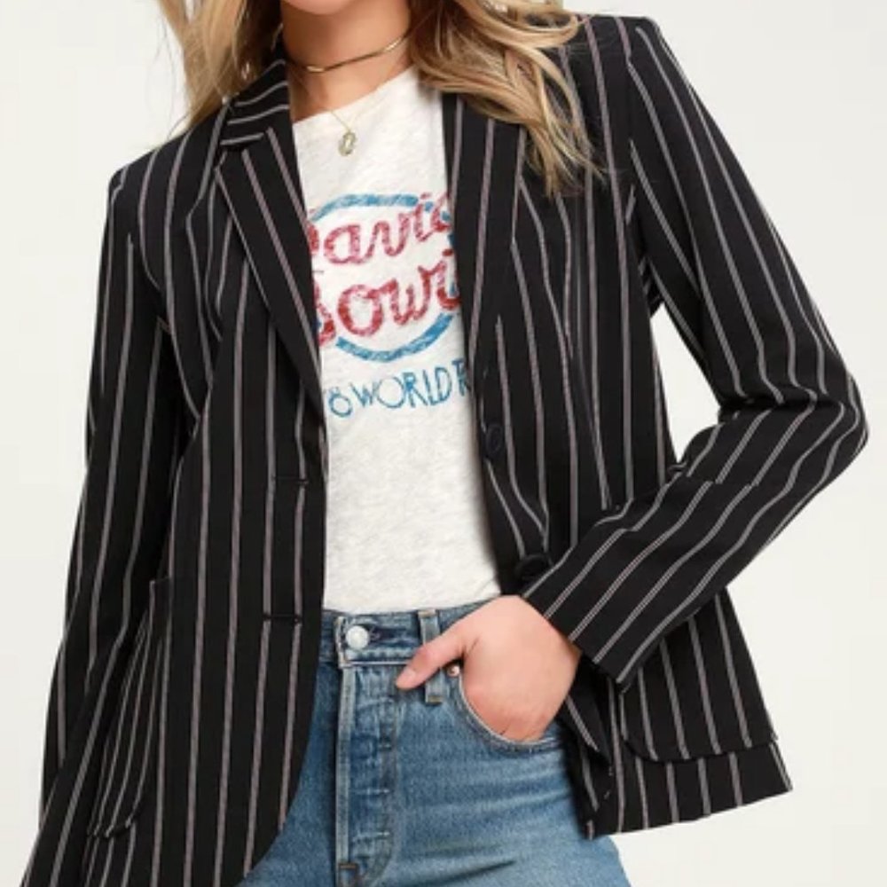 BB Dakota Blaze It Navy Blue Striped Blazer - Size S